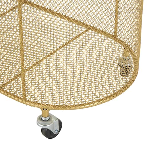 21" Metal Oval Mesh Wire Rolling Laundry Storage Cart with Ring Handles